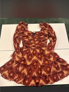 House of Harlow 1960 Rust and Mustard Tiered Mini Dress